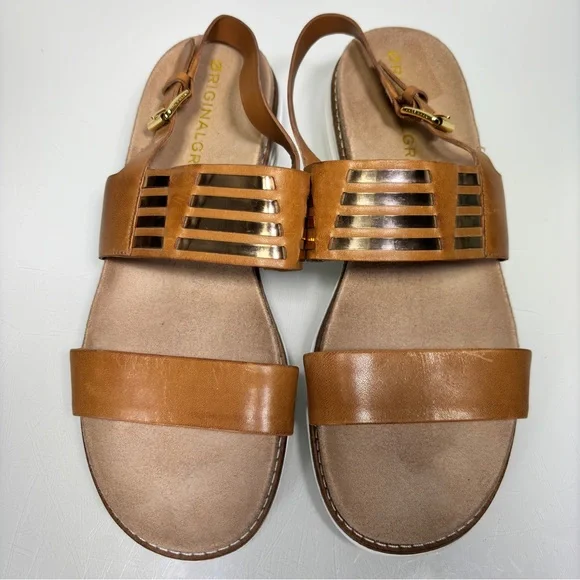 Cole Haan OriginalGrand Brown Gold Leather Slingback Sandals Size 8.5 - Picture 12 of 12